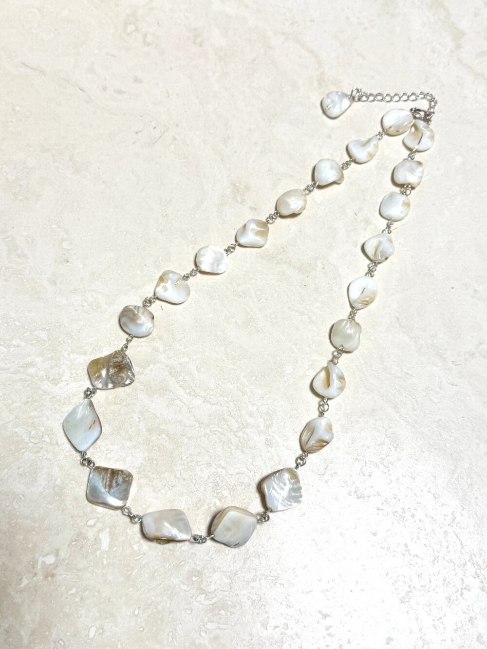 Iridescent Mother of Pearl Shell Beaded Matinee Necklace
